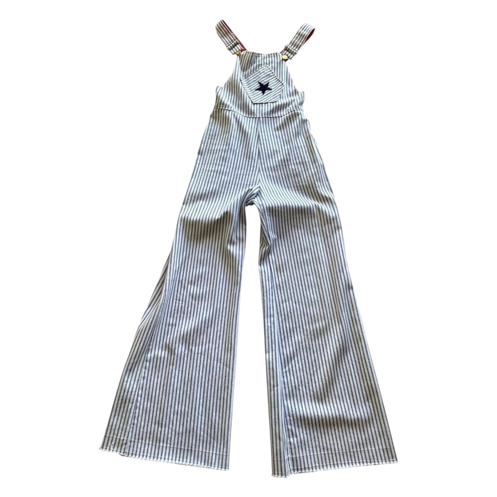 1970s Bell bottom Overalls Striped with star patch 26x31 vintage 70s - Picture 3 of 9